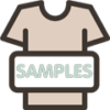 Icon of a T-shirt with the text 'Samples'